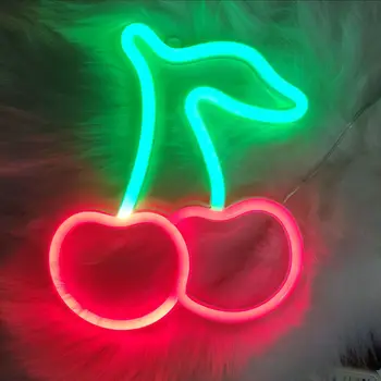 Неоновая лампа в форме вишни в форме сердца, настенная неоновая вывеска фруктового ресторана для вечеринки, свадьбы, Рождественского магазина, дня рождения, украшения дома