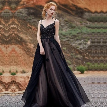 Черное Потрясающее Свадебное платье на бретельках с кружевными аппликациями, Свадебное платье с V-образным вырезом, Vestido De Noiva