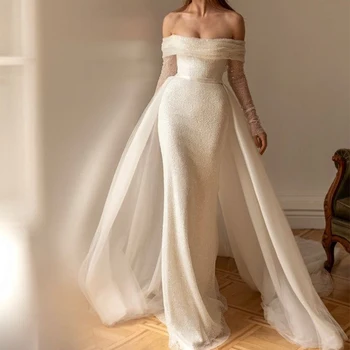 Свадебная юбка со съемным шлейфом, верхняя юбка из белого мягчайшего тюля длиной до пола, Элегантная очаровательная женская юбка для вечеринок 2022
