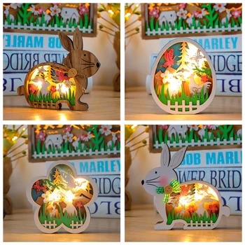 2023 Счастливые Пасхальные Украшения Деревянное Яйцо Пасхального Кролика Led Night Light Bunny Декор Для Пасхальной Вечеринки Принадлежности Party Favor Детский Подарок