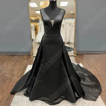 Lakshmigown Готическое черное свадебное платье Русалки со съемной юбкой 2023 Vestidos Элегантные свадебные платья с глубоким V-образным вырезом