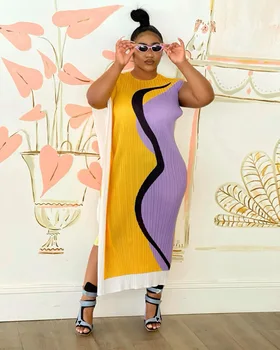 Felyn 2023 Новое поступление, модное дизайнерское платье в стиле пэчворк с круглым вырезом и коротким рукавом, Летнее повседневное платье Макси Vestidos