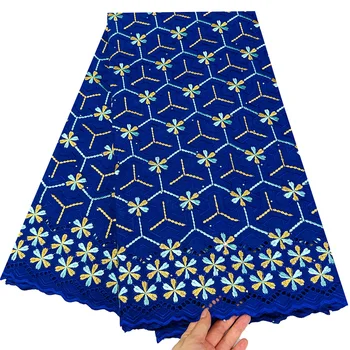 Высококачественная Синяя вышивка Швейцарское хлопчатобумажное кружево Нигерийская кружевная ткань Африканская кружевная ткань 5 ярдов Швейцарское вуалевое кружево для платья K468