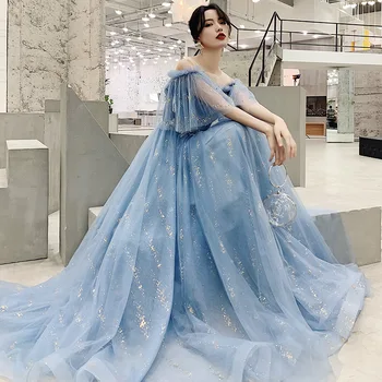 Элегантные Синие вечерние платья 2020 с коротким рукавом И Изысканными Аппликациями, Вечерние платья Robe De Soiree