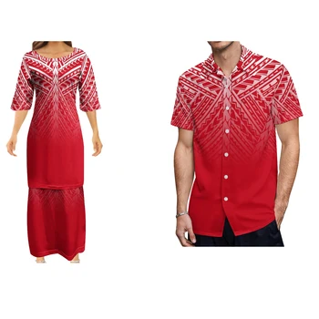 Женское платье 2023 Летняя новая пара рубашек Мужское платье с индивидуальным рисунком в полинезийском винтажном стиле, удобная посадка, высококачественное платье
