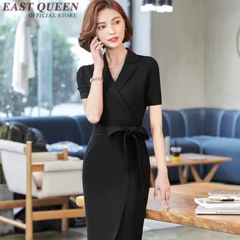 Офисные платья для женщин 2018, деловое платье, одежда с коротким рукавом, черная офисная униформа, дизайн для женщин KK1887 H