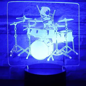 3D Светодиодный ночник Музыкальный барабанный набор Комплект Поставляется с 7 цветами света для украшения дома Лампа Потрясающая визуализация Музыкальный инструмент