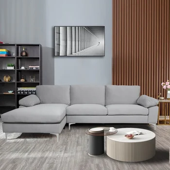 Секционный диван из 3 частей с шезлонгом и пуфиком для хранения вещей L-образный диван для гостиной (серый)