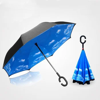 Двухслойные перевернутые зонты Blue Sky С-образная ручка, складывающийся наоборот Ветрозащитный зонт для мужчин и женщин Paraguas Parasol