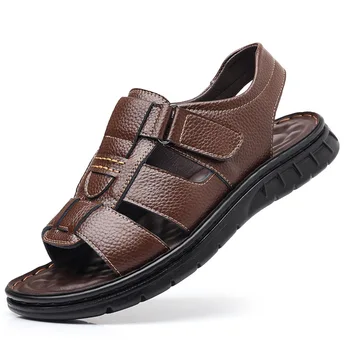 2023 Летние Новые дизайнерские мужские сандалии, Модная повседневная пляжная обувь из воловьей кожи, мужские выдолбленные сандалии на толстой подошве для мужчин