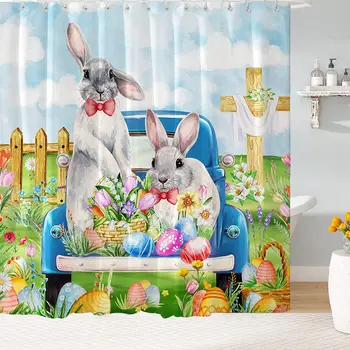Мультяшные занавески для душа, Милый мультяшный кролик, цвет яйца, праздничная тема, детский комплект из водонепроницаемого полиэстера для мальчиков и девочек, декор для ванной комнаты