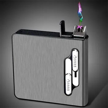 Дуговая USB-перезаряжаемая зажигалка-портсигар большой емкости с автоматическим появлением дыма, защищающая от пота и влаги Мужской подарок