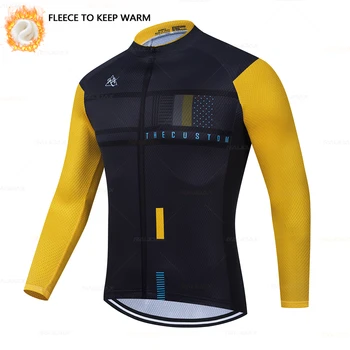 2022 Зимние флисовые майки для велоспорта с длинным рукавом MTB Велосипедная одежда для велоспорта Зимняя мужская теплая куртка для горного велосипеда Ropa Ciclismo