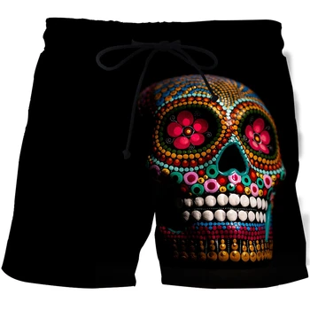 Новейшие летние мужские пляжные шорты с 3D цветочным принтом черепа, быстросохнущие бермуды, шорты для серфинга, черные шорты-боксеры