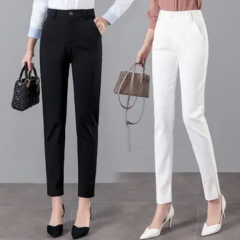 Весенне-летние Офисные женские брюки-карандаш со средней талией, Модная рабочая одежда, Официальные Однотонные Прямые брюки-капри, женская одежда B143