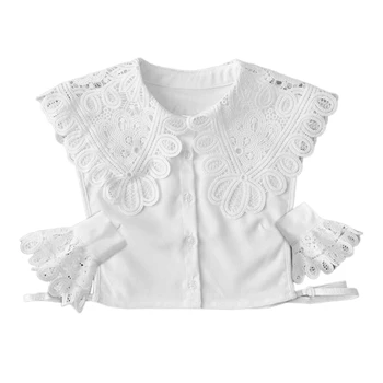 2XPC Женская Съемная рубашка с цветочной вышивкой, искусственный воротник с полыми накладными манжетами, Комплект женских накладных воротников