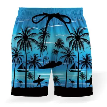 Мужские пляжные брюки, мешковатые повседневные шорты для плавания с 3D-принтом кокосовой пальмы, гавайский курортный стиль, шорты для плавания с 3D-принтом, шорты для мужчин