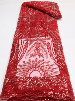 Кружевная Африканская тюлевая кружевная ткань 5 ярдов Французской вышивки Сетчатое кружево с блестками для Нигерийской свадьбы Birdal LY1741