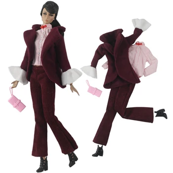 NK Official 1 комплект Красного пальто, Модная куртка для куклы Барби, одежда, Зимняя рубашка, Обувь, сумка, аксессуары для куклы 1/6 BJD FR