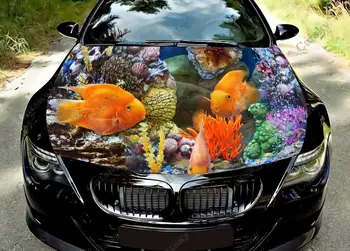 Забавная Рыбка Цветная Виниловая защитная наклейка на капот автомобиля, наклейка с изображением грузовика, Наклейка на капот, изготовленная на заказ Универсальная наклейка для украшения автомобиля