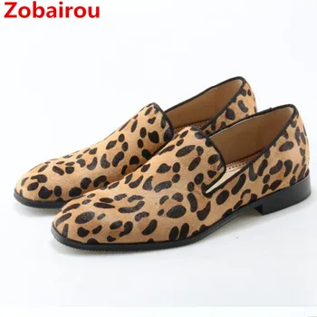 Zobairou/ лоферы из леопардовой кожи, zapatos hombre, велюровые тапочки без шнуровки, официальная обувь на плоской подошве, мужские туфли-оксфорды размера плюс.