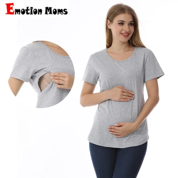 Emotion Moms, Новая женская футболка для беременных, топы из эластичного хлопка с коротким рукавом, на молнии, Свободная одежда для беременных, Большой размер