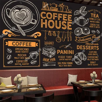 Расписанная вручную доска, Обои для меню кофейни, промышленный декор, фреска, обои для кафе, ресторана, кофейни Papel Tapiz