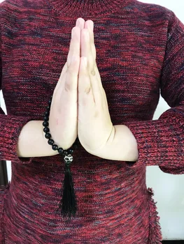 8 мм Матовый черный браслет из оникса, браслеты с мини-четками Mala, завязанные вручную, целебные бусины, энергетические молитвенные браслеты, браслет для йоги