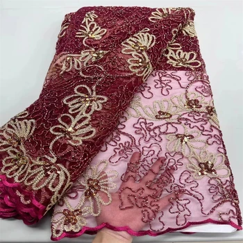 2023 Высококачественная Африканская тюлевая кружевная ткань с вышивкой пайетками, новейшая Нигерийская тюлевая сетчатая кружевная ткань для шитья JY120