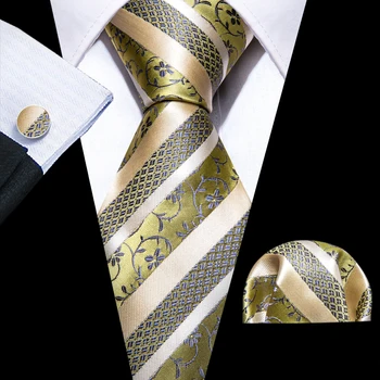 Шелковые галстуки в полоску цвета шампанского для мужчин, ретро тканые цветочные запонки, карманные квадратные комплекты, дизайнерская вечеринка, свадьба, Барри.Wang FA-6391