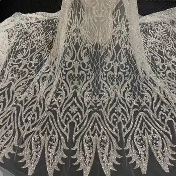 Приятный тяжелый дизайн С вышивкой серебряными бусинами, французской сетчатой пряжей, бисером, Африканскими нигерийскими кружевами Fabirc Для свадеб, вечерних платьев