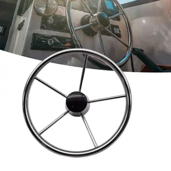 Профессиональное рулевое колесо с 5 спицами из нержавеющей стали серебристого цвета, высокопрочное рулевое колесо для лодки для яхты