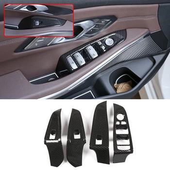 Для BMW 3 Серии G20 2019 2020 Внутренняя дверь Подлокотник Кнопка подъема окна Панель Отделка крышки ABS Карбоновый вид/Серебристый Хром 4 шт