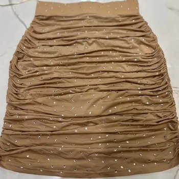 Женская эластичная плиссированная мини-юбка со стразами и высокой талией