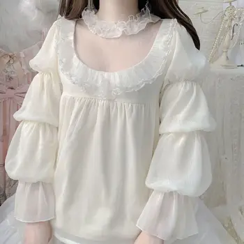 Белая рубашка в стиле Лолиты для девочек, летняя новая женская блузка, повседневная студенческая повседневная одежда Loli, костюмы для чаепития с оборками королевской принцессы