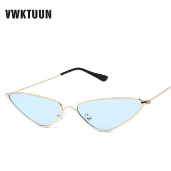 Солнцезащитные очки VWKTUUN Triangle, Женские Винтажные солнцезащитные очки Cat Eye, Маленькие Женские солнцезащитные очки в металлической оправе, Уличные очки с океанскими линзами.