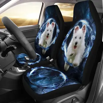 Комплект чехлов для автомобильных сидений West Highland White Terrier On Blue Print, 2 шт., автомобильные аксессуары, чехол для сиденья