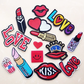 Модная вышивка губной помадой на нашивках для одежды, наклейки с надписью Red Lips Love, аппликации на значках рюкзаков, нашивки на парки и пальто