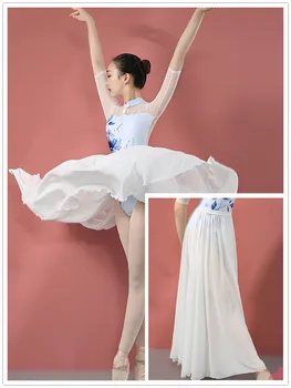 Белые балетные платья Vestidos для танцев Из жемчужного шифона Женская юбка-балерина Танцевальное платье-пачка Лирический танцевальный костюм для девочек