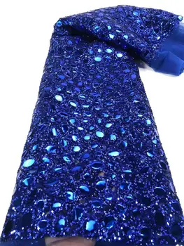 Новейшее Королевское синее свадебное платье, французская кружевная ткань 2023, высококачественная Африканская Нигерийская кружевная ткань из органзы для свадебного платья