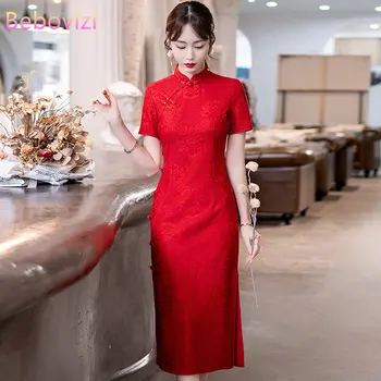 Ретро Традиционный китайский стиль, Красный Чонсам, летнее платье Ципао для помолвки невесты, свадебное платье в стиле ретро для женской одежды