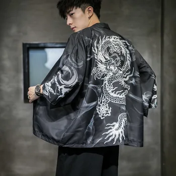 Японская одежда для мужчин, Кимоно Харадзюку, Хаори, Летнее Повседневное Уличное пальто с принтом, Мужской пиджак в китайском стиле