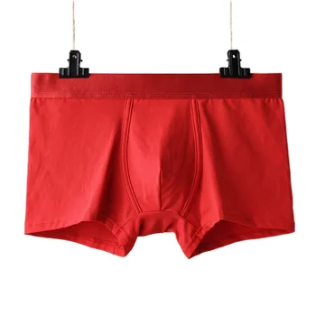 Мужские трусы из простого хлопка с квадратными углами, дышащие шорты из красного чесаного хлопка со средней талией