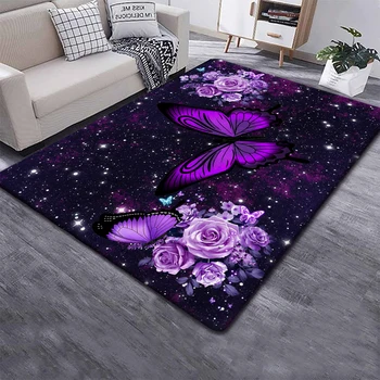 Великолепный фиолетовый ковер с бабочками, современные коврики с цветочным принтом для гостиной, прикроватный коврик для спальни, нескользящий коврик для ванной комнаты