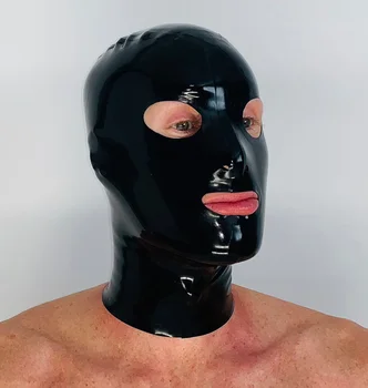 Сексуальная мужская черная латексная маска с капюшоном для косплея, открытыми глазами и ртом, на молнии сзади