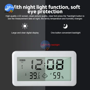 Термометр-гигрометр со смайликом на большом экране, ЖК-дисплей для домашнего офиса, датчик температуры и влажности, датчик с функцией ночника
