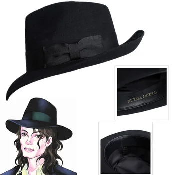 Высококачественная шерстяная шляпа из австралийской шерсти 1: 1, фетровые шляпы для концертов Майкла Джексона, Классические черные шляпы для джазовых джентльменов с широкими полями