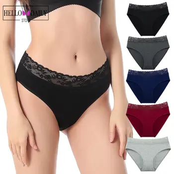2023 Sexy Women's Panties Multi-size Briefs Lace Cotton High-waist Underwear трусы женские