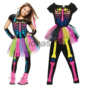 Новое поступление 2022 года, костюм Радужной девочки-скелета, детский костюм в стиле Фанки Панки, Карнавальный костюм Пурим, Костюм на Хэллоуин для детей