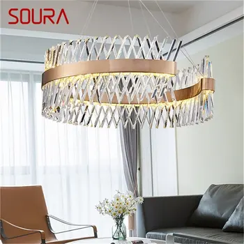 Креативный подвесной светильник SOURA, Золотая люстра в стиле постмодерн, роскошная светодиодная хрустальная лампа для дома